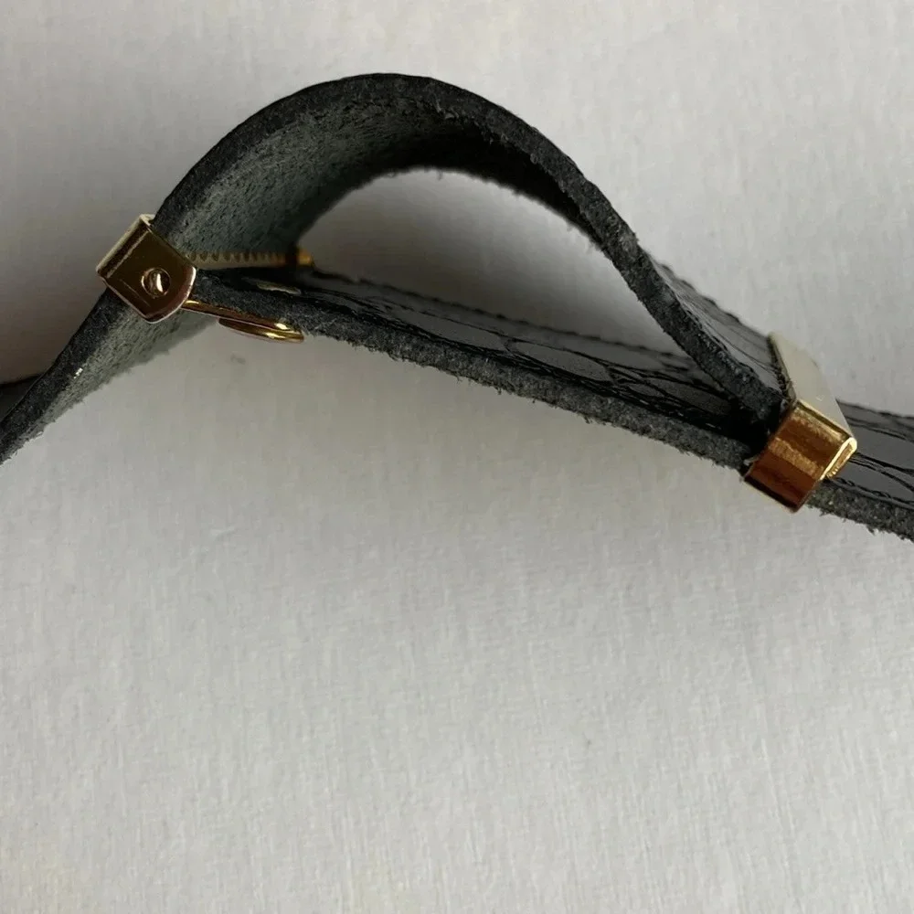 Vintage Gail Labelle Black Pebbled Leather Adjustable Belt